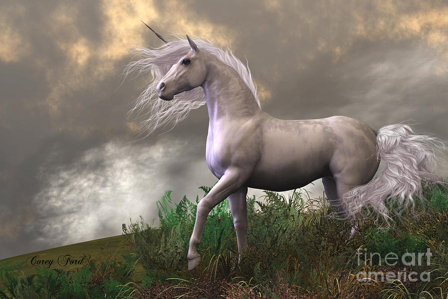 900x600 White Unicorn Stallion Painting By Corey Ford - Stallion Painting