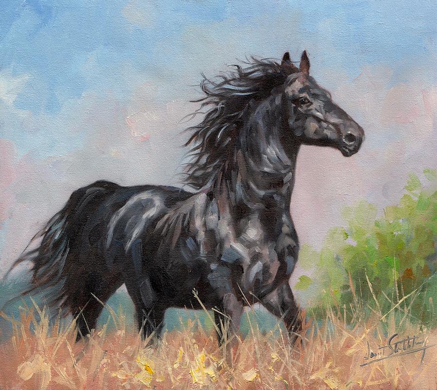 900x803 Black Stallion Painting By David Stribbling - Stallion Painting