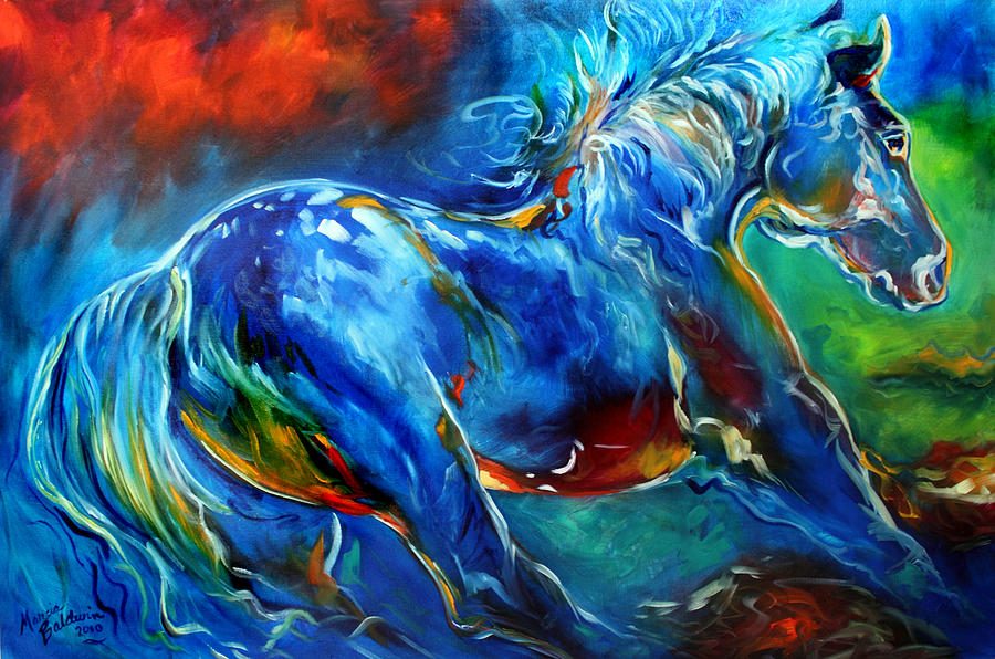 900x596 Captured Wild Stallion Painting By Marcia Baldwin - Stallion Painting