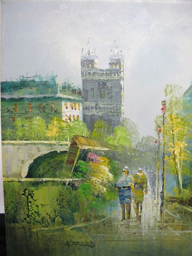 375x500 Mid Century Modern Stanford Signed Parisian Street Scene Oil - Stanford Painting