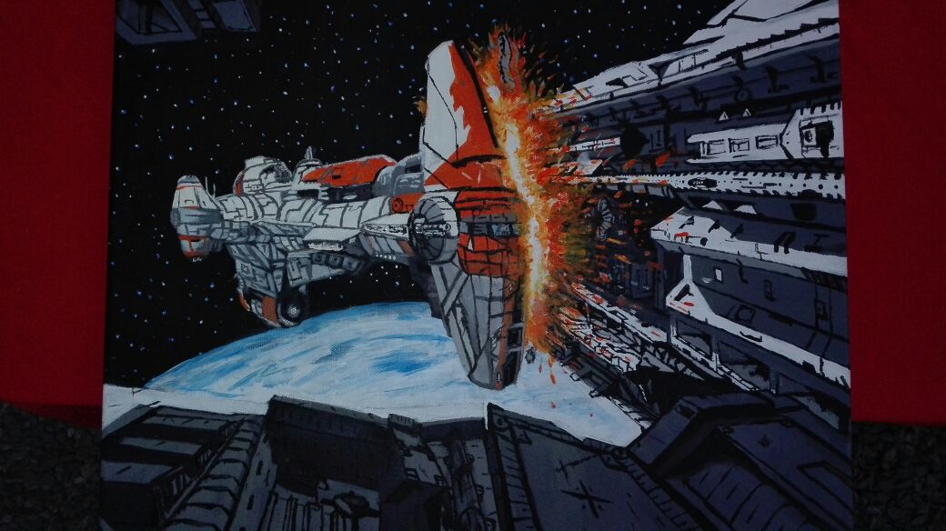 1040x584 Painting Of The Hammerhead Corvette Colliding With The Star - Star Destroyer Painting