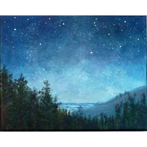 600x600 Night Sky Small Stars Landscape Painting 8x10, Astronomy, Starry - Star Night Painting