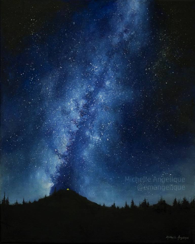 770x963 Saatchi Art Starry Night Camping Painting By Michelle Angelique - Star Night Painting