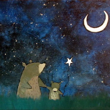 354x354 Storybook Starry Night Cute Bears From Andralynn Whimsical Art - Star Night Painting