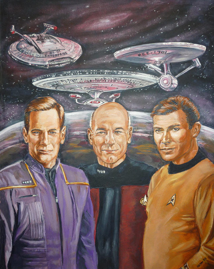 718x900 Star Trek Tribute Enterprise Captains Painting By Bryan Bustard - Star Trek Painting