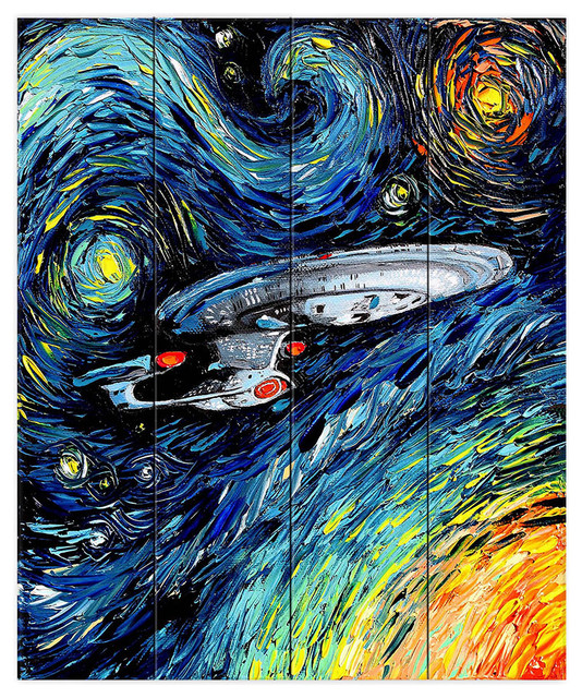 534x640 Dianoche Wood Plank Wall Art By Aja Ann Van Gogh Star Trek - Star Trek Painting