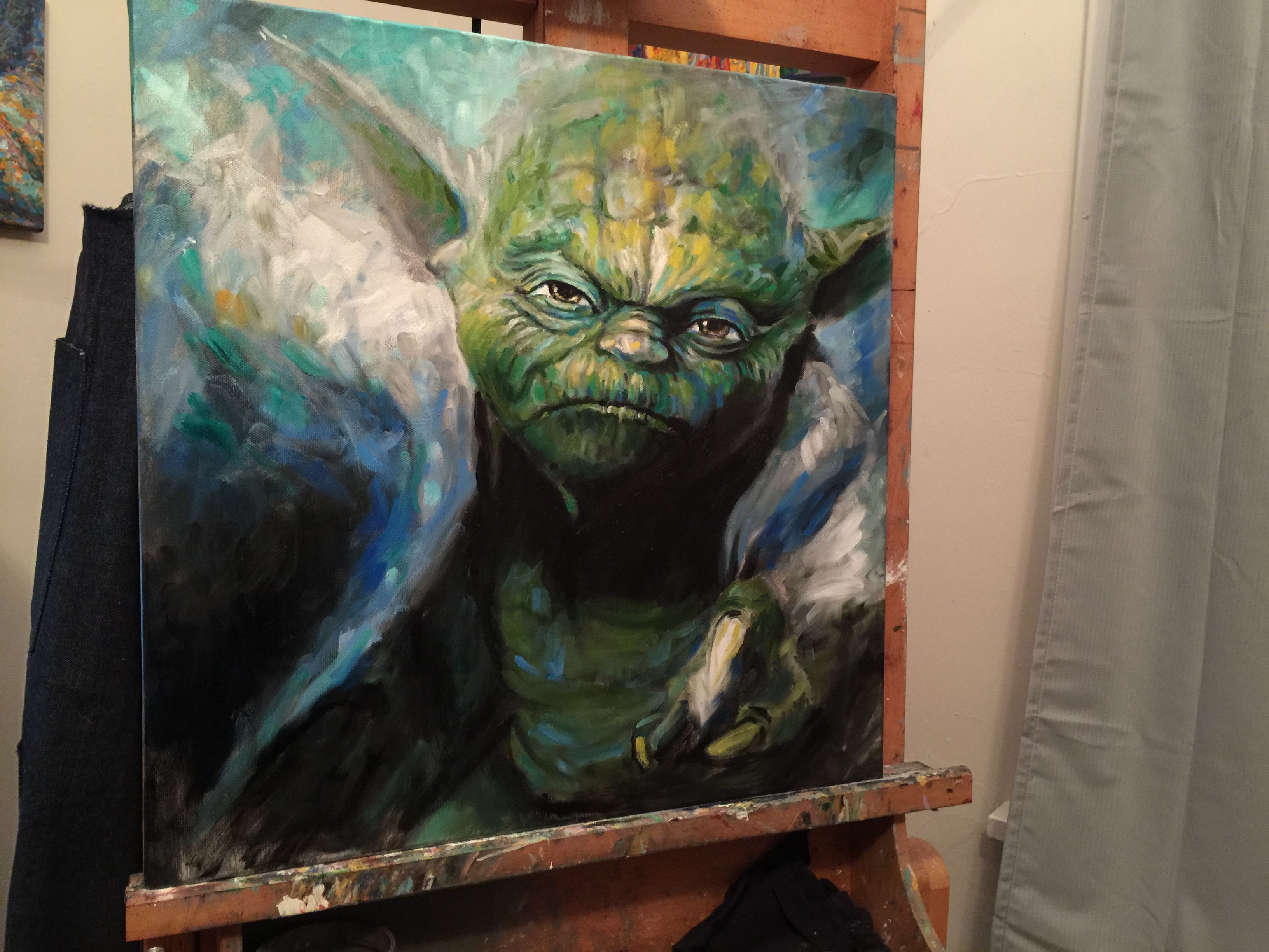 3264x2448 A Yodastar Wars Painting For My Home. 20x20 Oil On Gallery - Star Wars Oil Painting