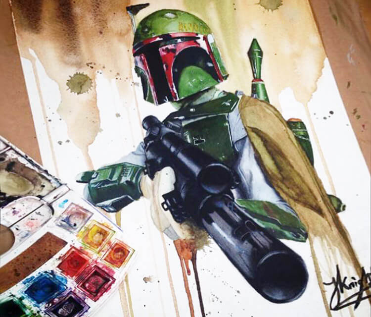 750x640 Boba Fett From Star Wars Painting By Jonathan Knight Art No. 947 - Star Wars Painting Art