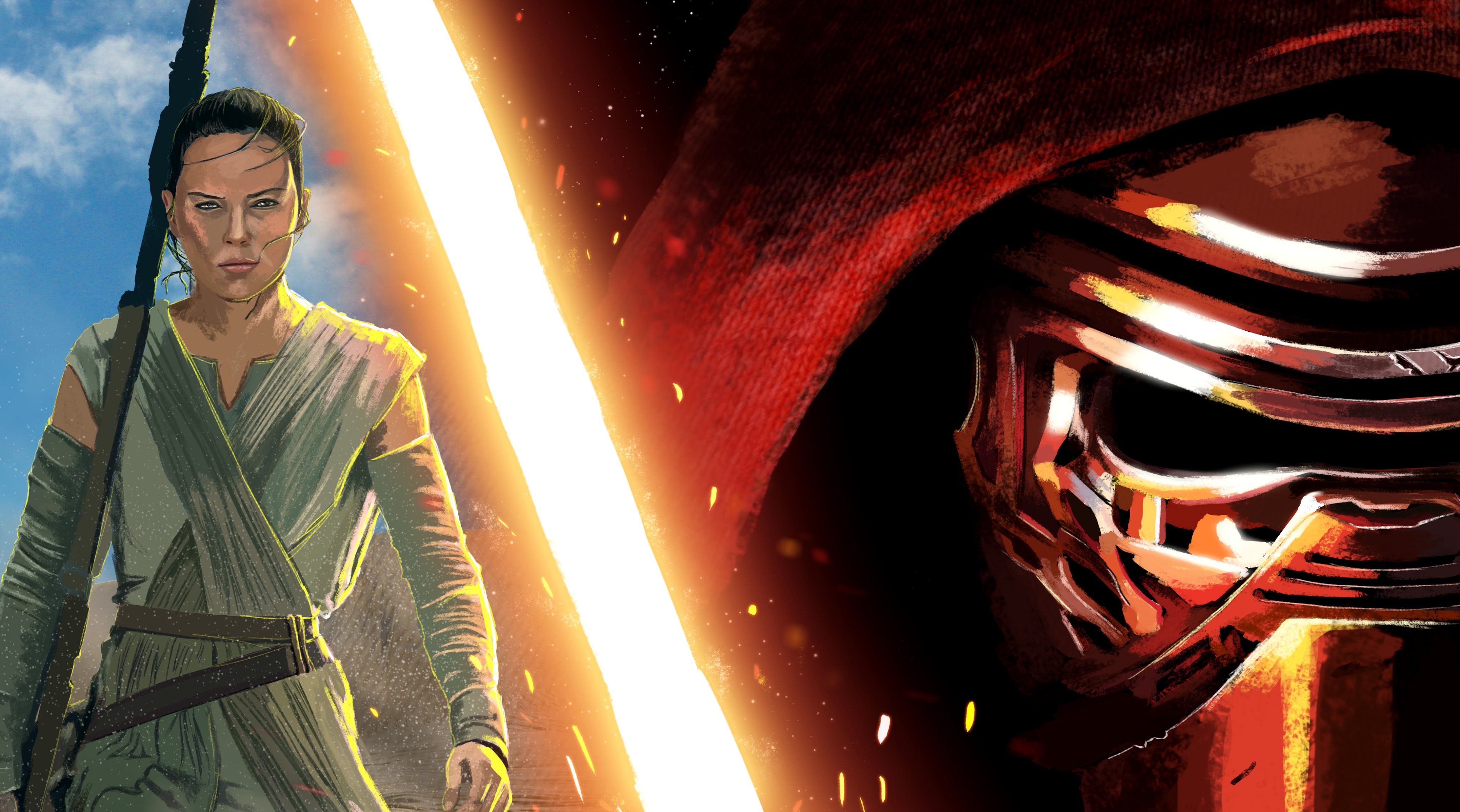 4096x2279 Speed Painting 42 Star Wars Vii The Force Awakens - Star Wars The Force Awakens Painting