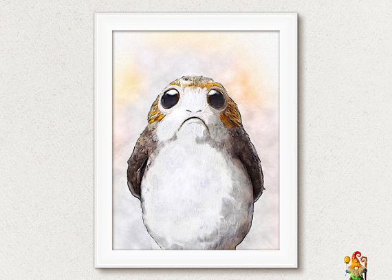 570x407 Porg Print Star Wars Print Wall Art Watercolor Painting Last Jedi - Star Wars Watercolor Painting