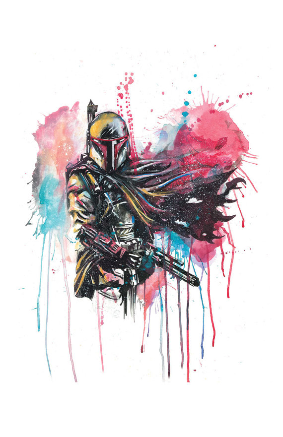 570x881 Star Wars Boba Fett Watercolor Print - Star Wars Watercolor Painting