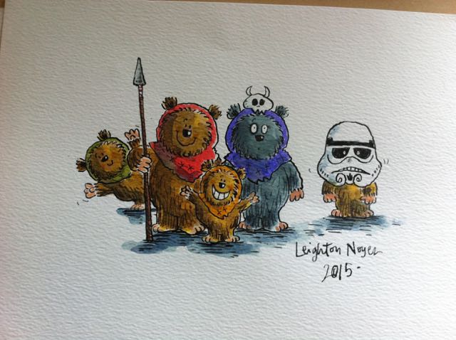 640x478 Star Wars Ewok Family Return Of The Jedi Original Signed - Star Wars Watercolor Painting