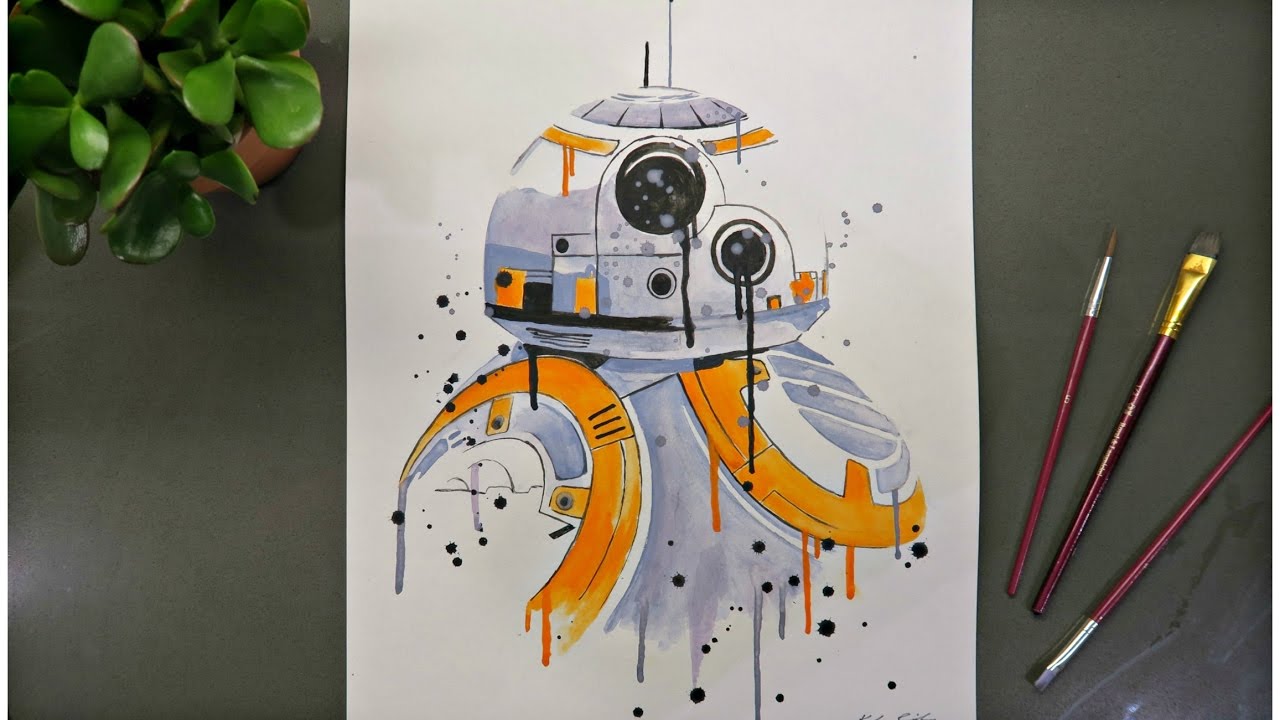 1280x720 Bb 8 From Star Wars Watercolor Time Lapse - Star Wars Watercolor Painting