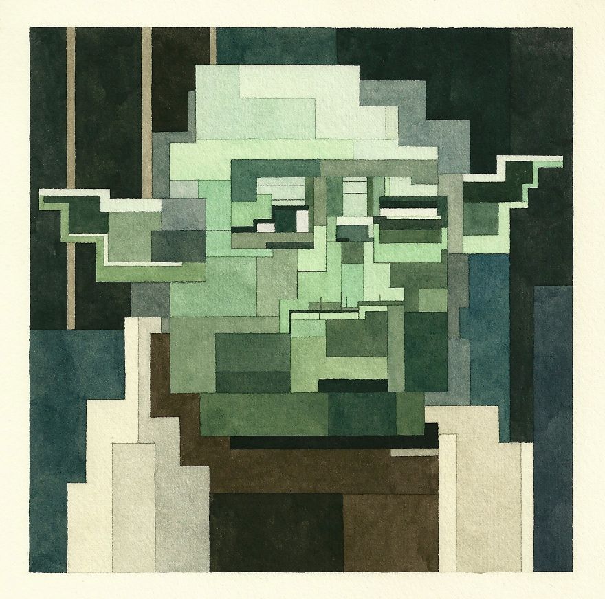 880x872 Pixelated Watercolor Paintings Of Star Wars Bored Panda - Star Wars Watercolor Painting