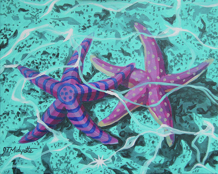 900x717 Starfish In Love Painting By Tommy Midyette - Starfish Painting