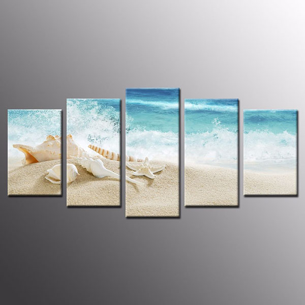 600x600 Framed Sea Shell Starfish Beach Canvas Print Picture Wall Art - Starfish Painting Canvas