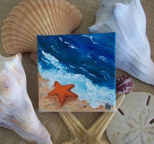 500x470 Judy Batterson Florida Art Starfish, A Mini Oil Painting By Judy - Starfish Painting Canvas