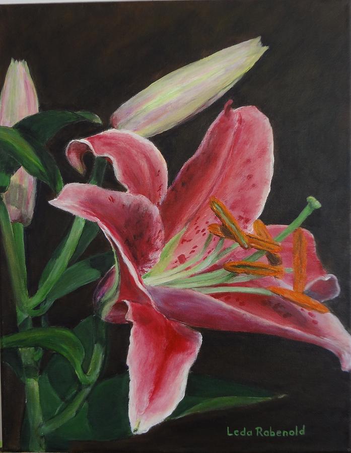 697x900 Stargazer Lily Painting By Leda Rabenold - Stargazer Lily Painting