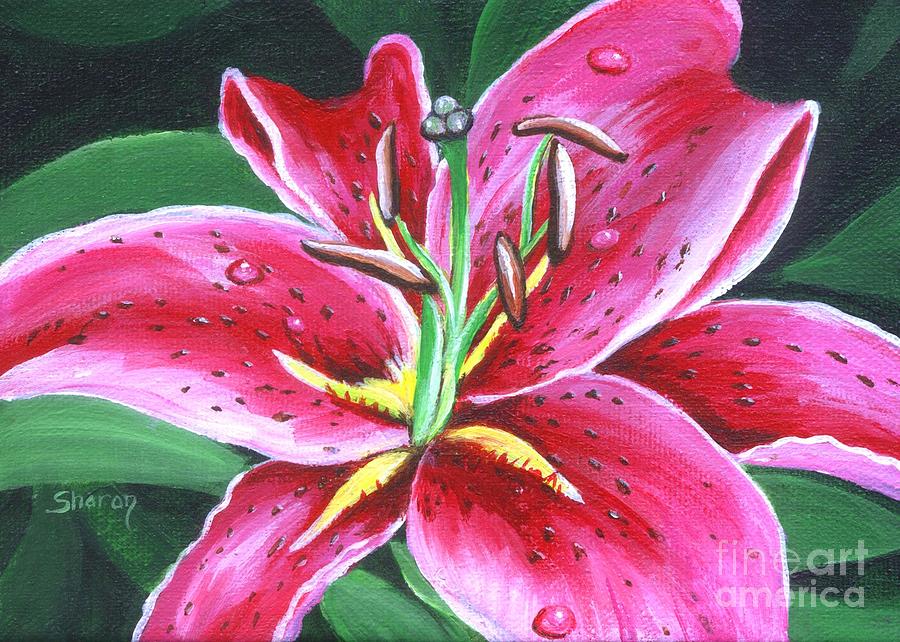 900x642 Stargazer Lily Painting By Sharon Molinaro - Stargazer Lily Painting