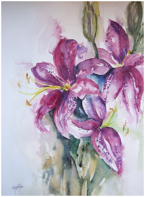 600x813 New Painting Stargazer Lilies In Watercolor Angela Fehr - Stargazer Painting