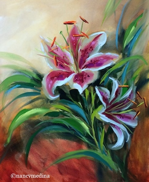491x600 Next To My Heart Stargazer Lilies - Stargazer Painting