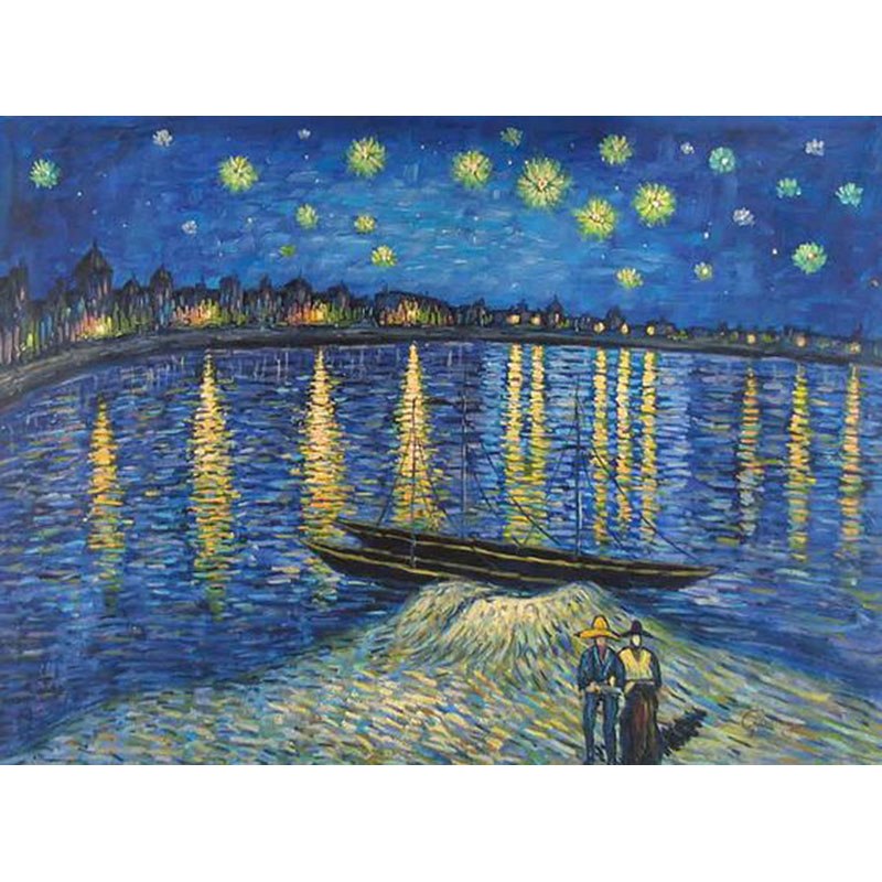 800x800 Hand Painted High Quality Starlight Over The Rhone Landscape Art - Starlight Painting