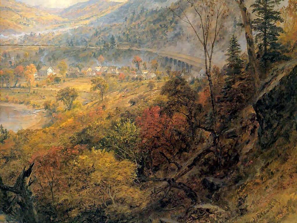 1024x768 Rompedas Luminist Horizons - Starrucca Viaduct Painting