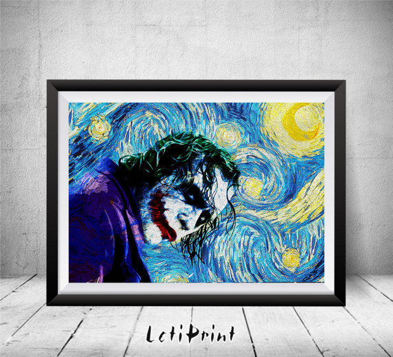 570x518 Joker Starry Night Print Joker Print Wall Art Decor - Starry Night Joker Painting