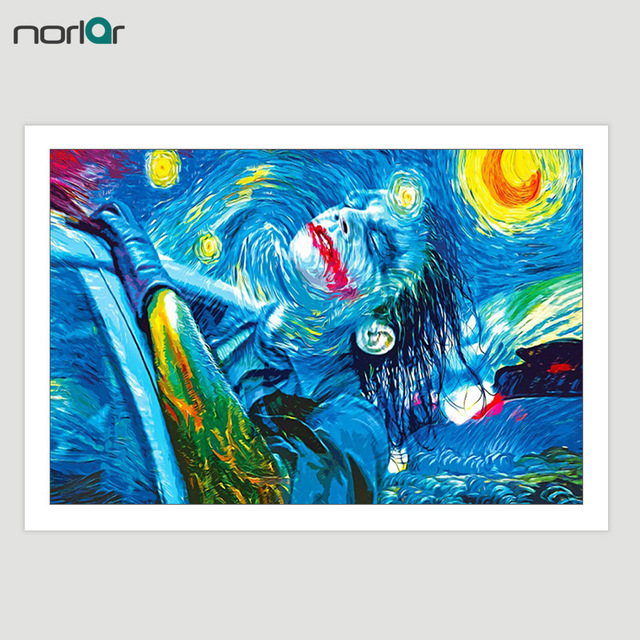 640x640 Wall Art Canvas Painting Joker Van Gogh Oil Paint Starry Night - Starry Night Joker Painting