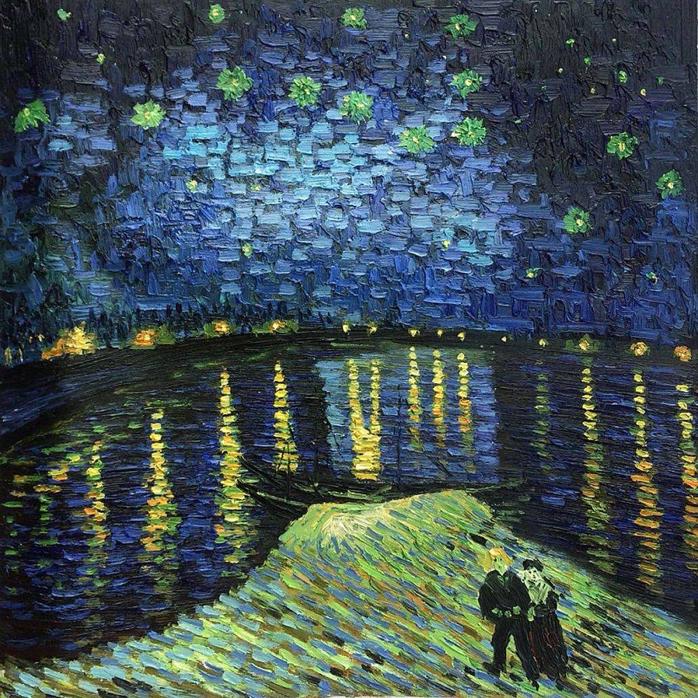 1000x1000 Vincent Van Gogh, Starry Night Over The Rhone - Starry Night Over The Rhone Painting