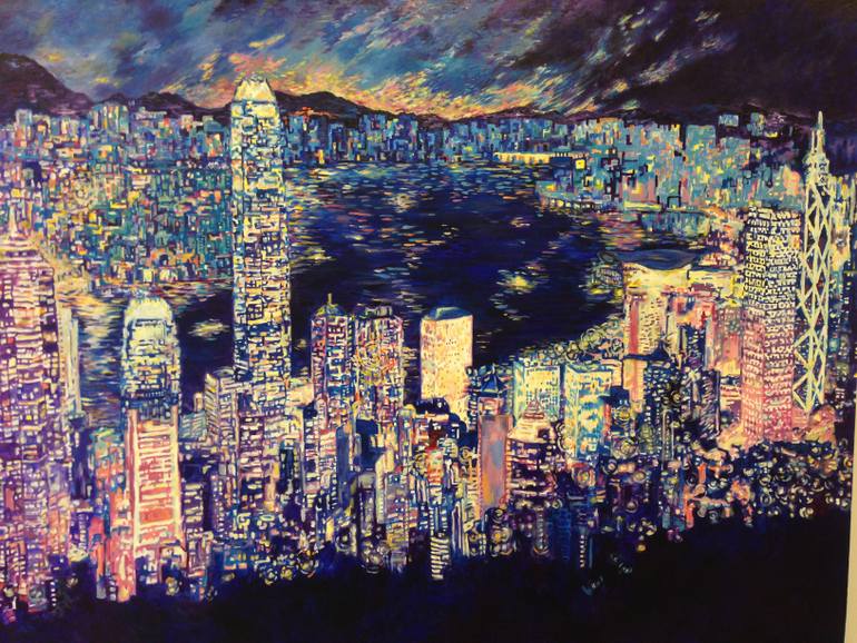 770x578 Saatchi Art Hong Kong Starry Night Painting By David Cow - Starry Night Painting