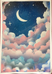 212x300 Night Clouds Painting, A3 Poster, Spray Paint Art, Fantasy Stars - Stars And Moon Painting