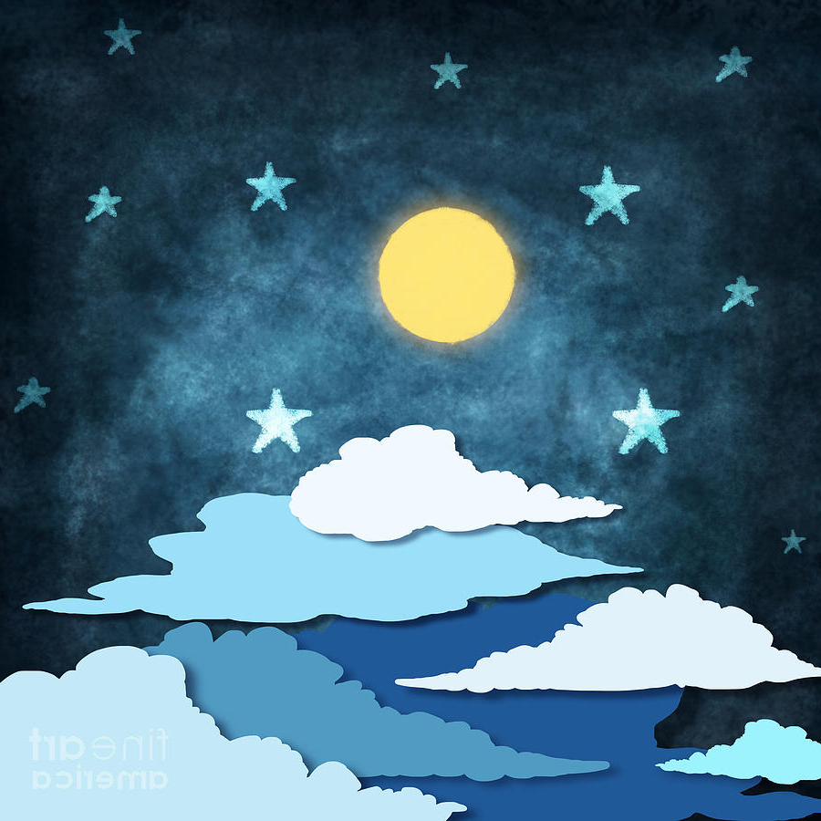 900x900 Painting Of Moon And Stars Moon And Stars Paintingsetsiri - Stars And Moon Painting