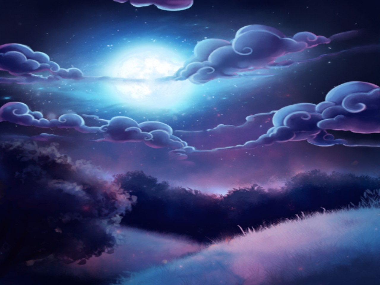 1280x960 Sky Starlight Sky Light Clouds Painting Stars Moon Blue Wallpaper - Stars And Moon Painting