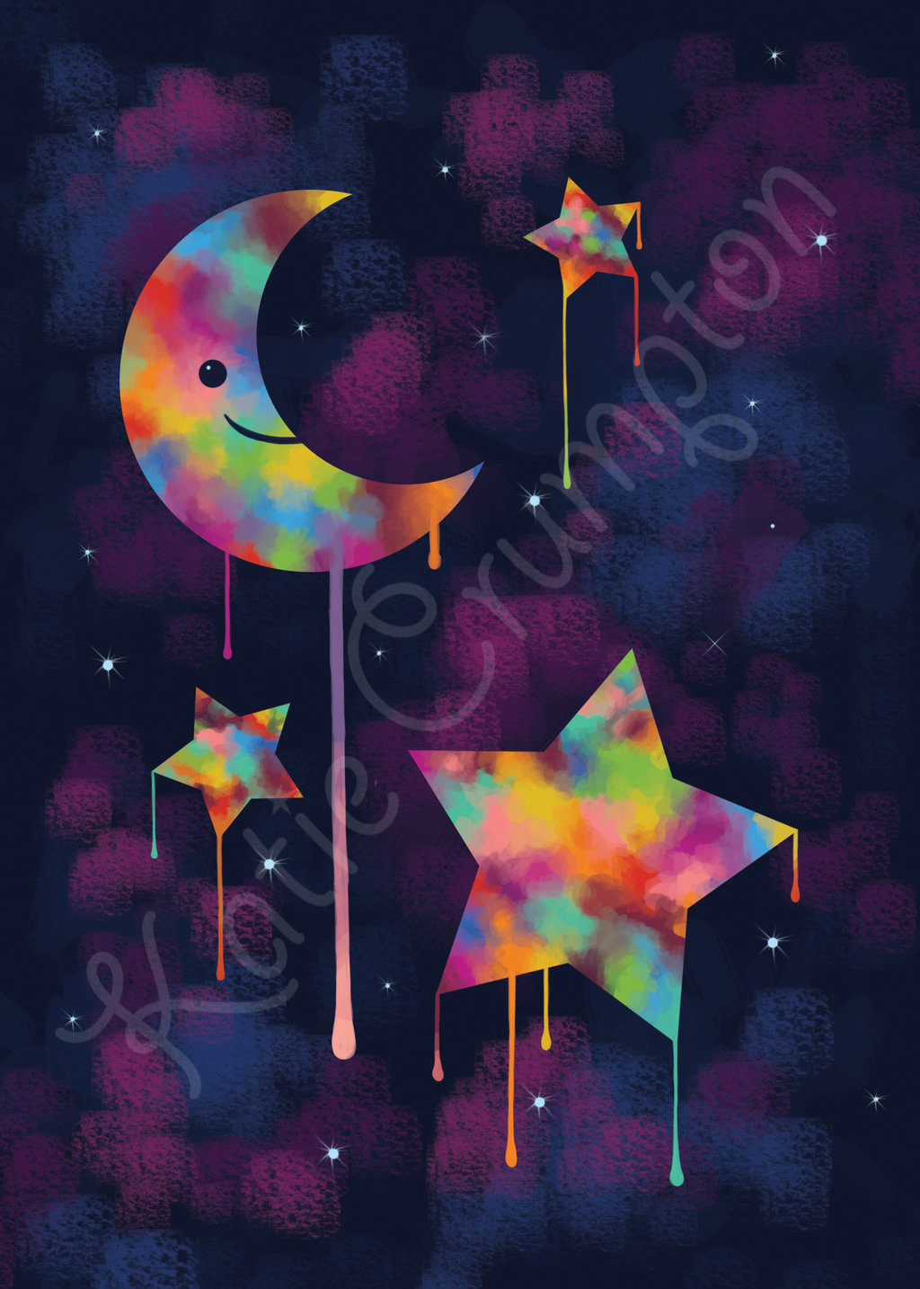 1024x1434 Colorful Moon And Stars By Kteacrumpet - Stars And Moon Painting
