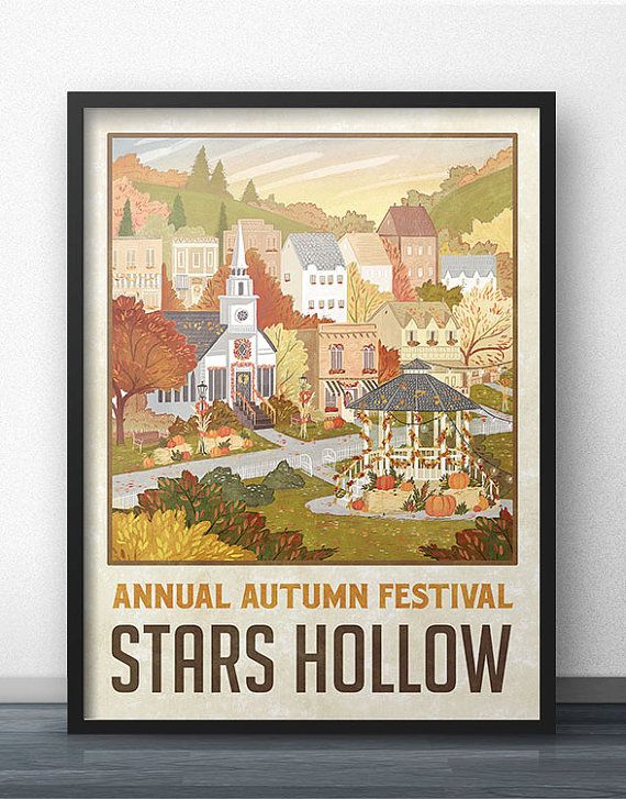 570x727 Stars Hollow Autumn Festival Travel Poster - Stars Hollow Painting