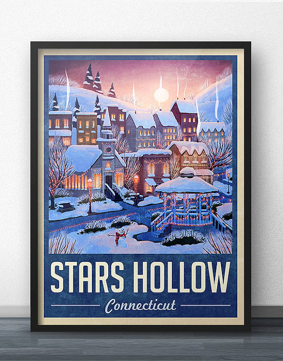 570x727 Stars Hollow Winter Holiday Travel Poster Inspired By - Stars Hollow Painting