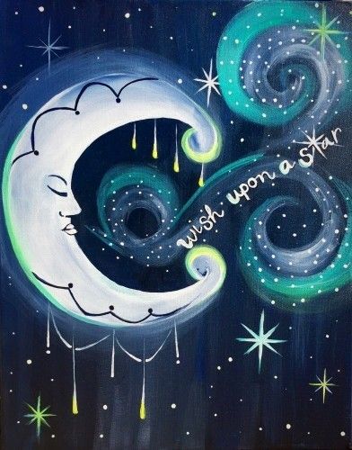 392x500 Moon And Stars Painting, Quote Wish Upon A Star. Painting - Stars Painting