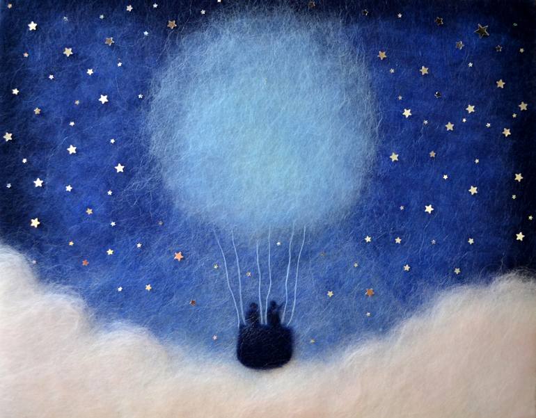 770x601 Saatchi Art Wool Painting Hot Air Balloon Flight Among The Stars - Stars Painting