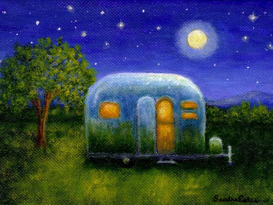 900x675 Airstream Camper Under The Stars Painting By Sandra Estes - Stars Painting