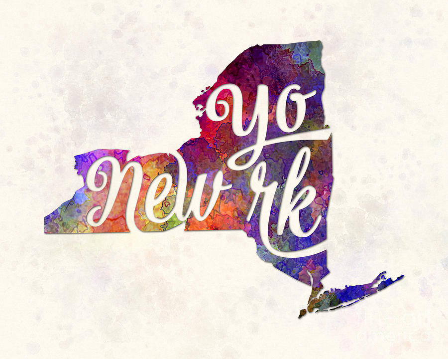 900x720 New York Us State In Watercolor Text Cut Out Painting By Pablo Romero - State Painting