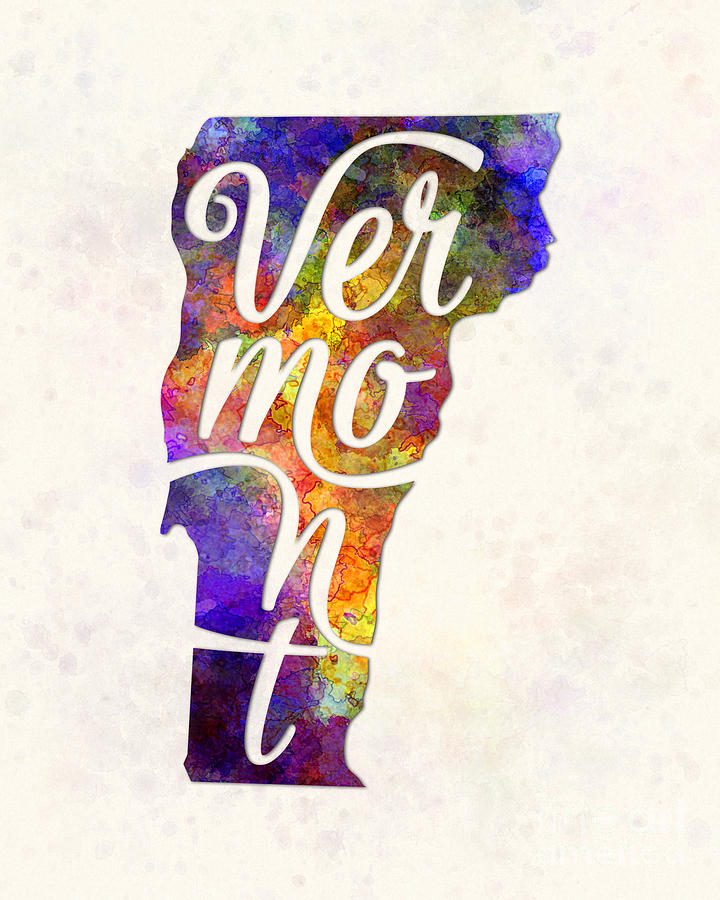 720x900 Vermont Us State In Watercolor Text Cut Out Painting By Pablo Romero - State Painting