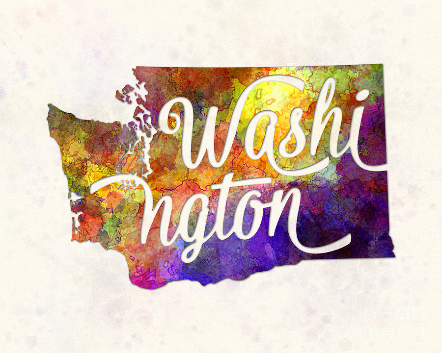 900x720 Washington Us State In Watercolor Text Cut Out Painting By Pablo - State Painting