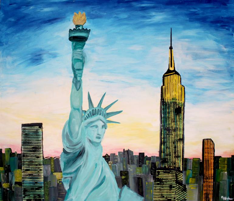 770x663 Saatchi Art Statue Of Liberty With View Of New York Painting By M - Statue Of Liberty Painting