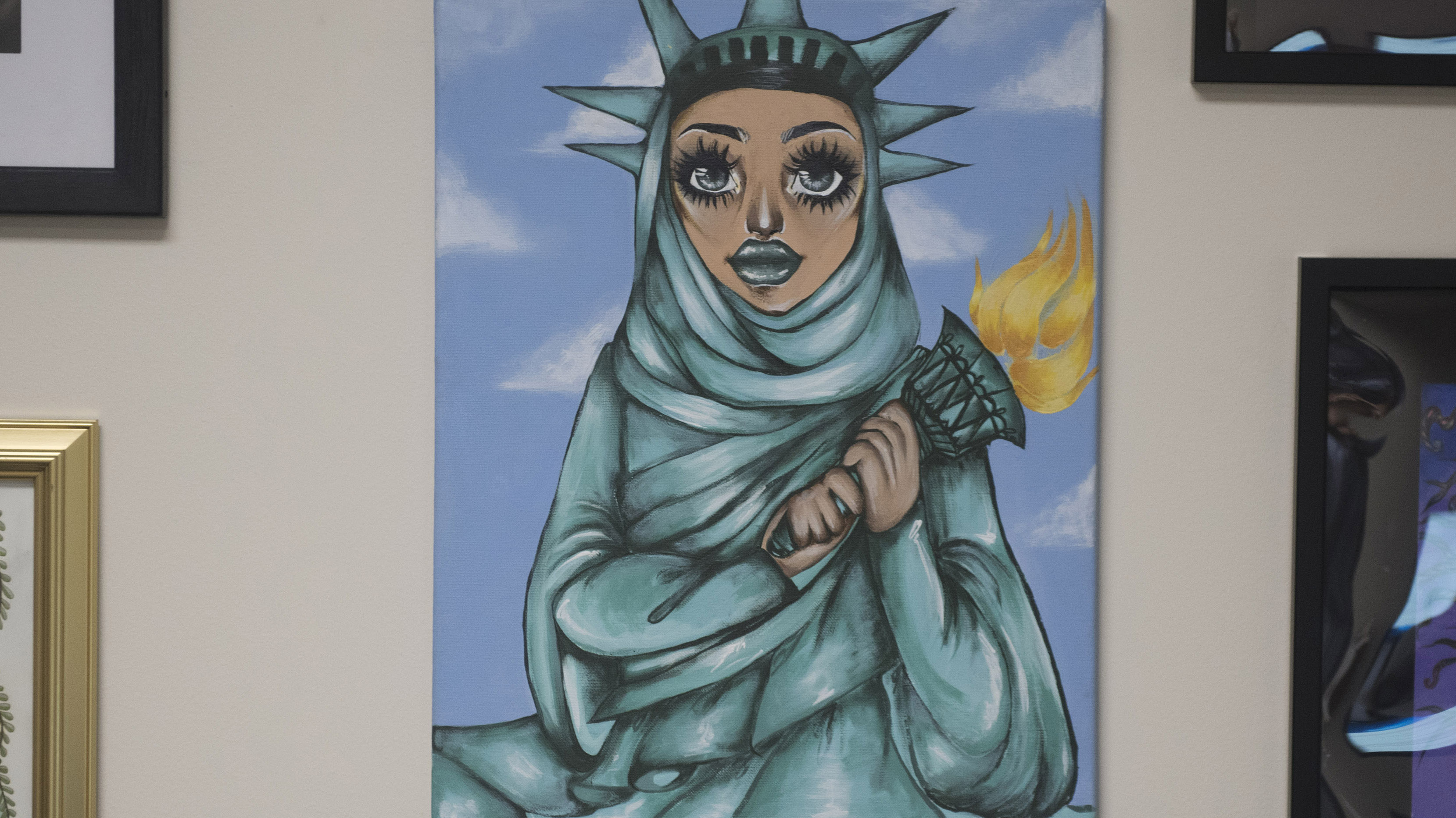 3319x1866 Statue Of Liberty As A Muslim Painting In Rep. Lou Correa'S - Statue Painting