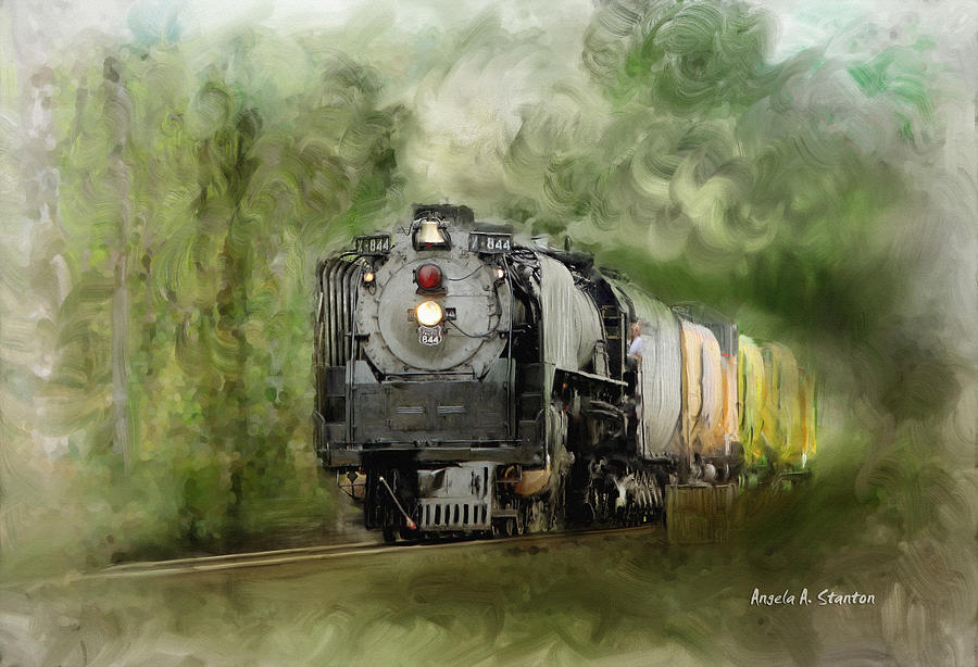 900x614 Old World Steam Engine Painting By Angela Stanton - Steam Engine Painting