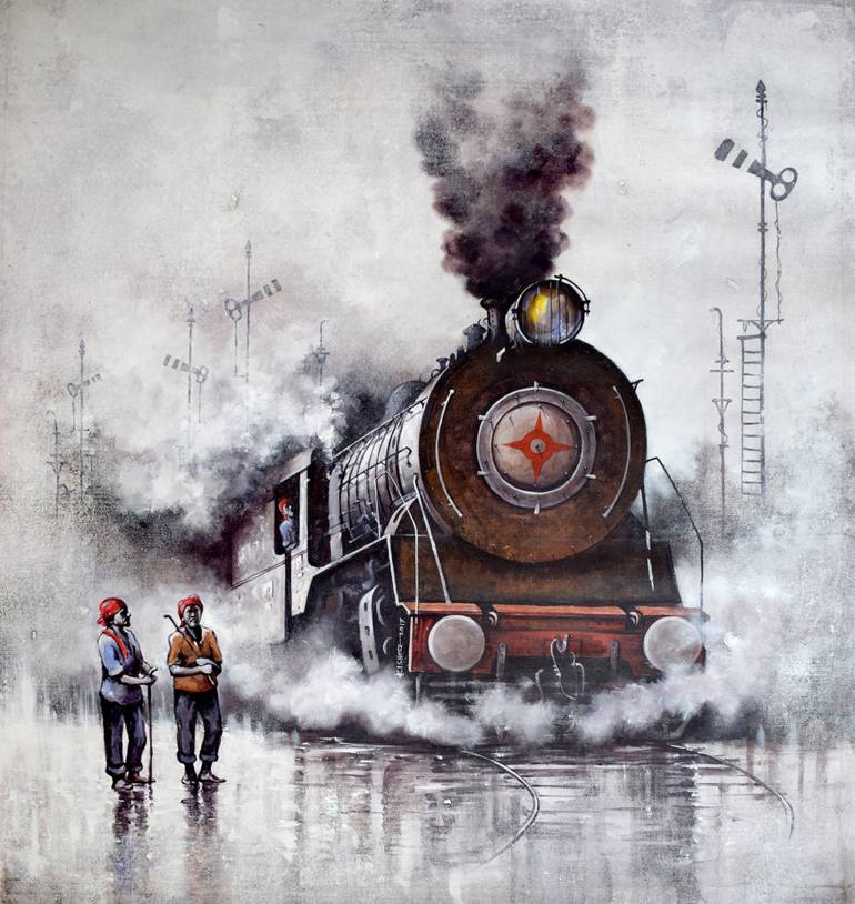 770x814 Saatchi Art Nostalgia Of Steam Locomotives 26 Painting By Kishore - Steam Engine Painting