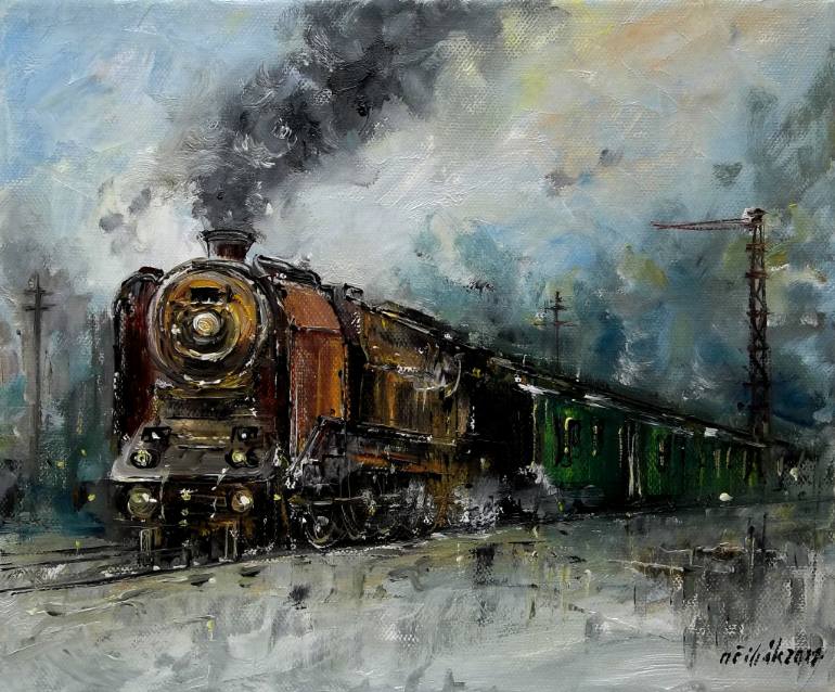 770x638 Saatchi Art Steam Engine Painting By Milan Cihak - Steam Engine Painting