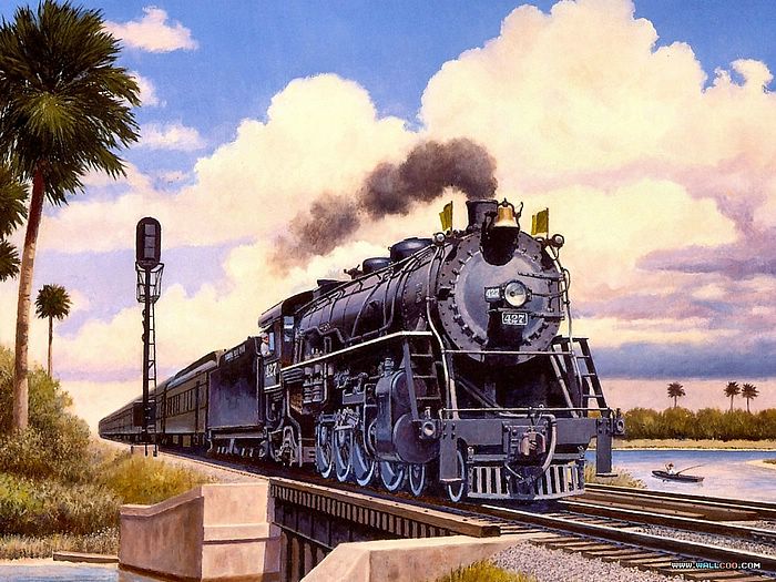 700x525 Steam Train Painting Lima Locomotive 472, New York, Miam - Steam Engine Painting