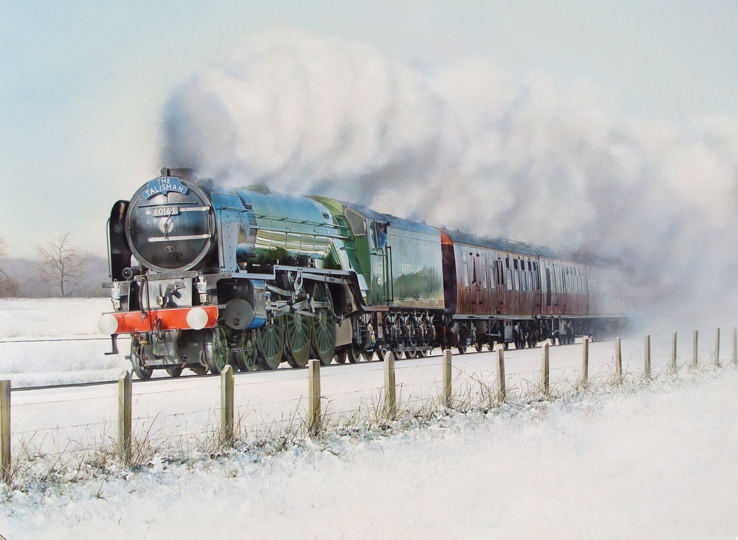 738x540 Tornado Steam Train Painting Artist James Green - Steam Engine Painting